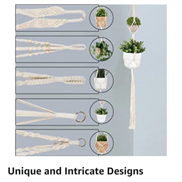 Heymdi Macrame Plant Hangers Pack of 5 with hooks - Picture 3 of 7